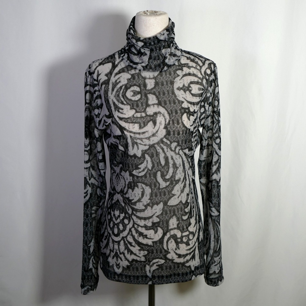 WHBM Y2K Fairy Grunge Whimsigoth Mesh Mock Neck Top Size S Sheer Festival Indie